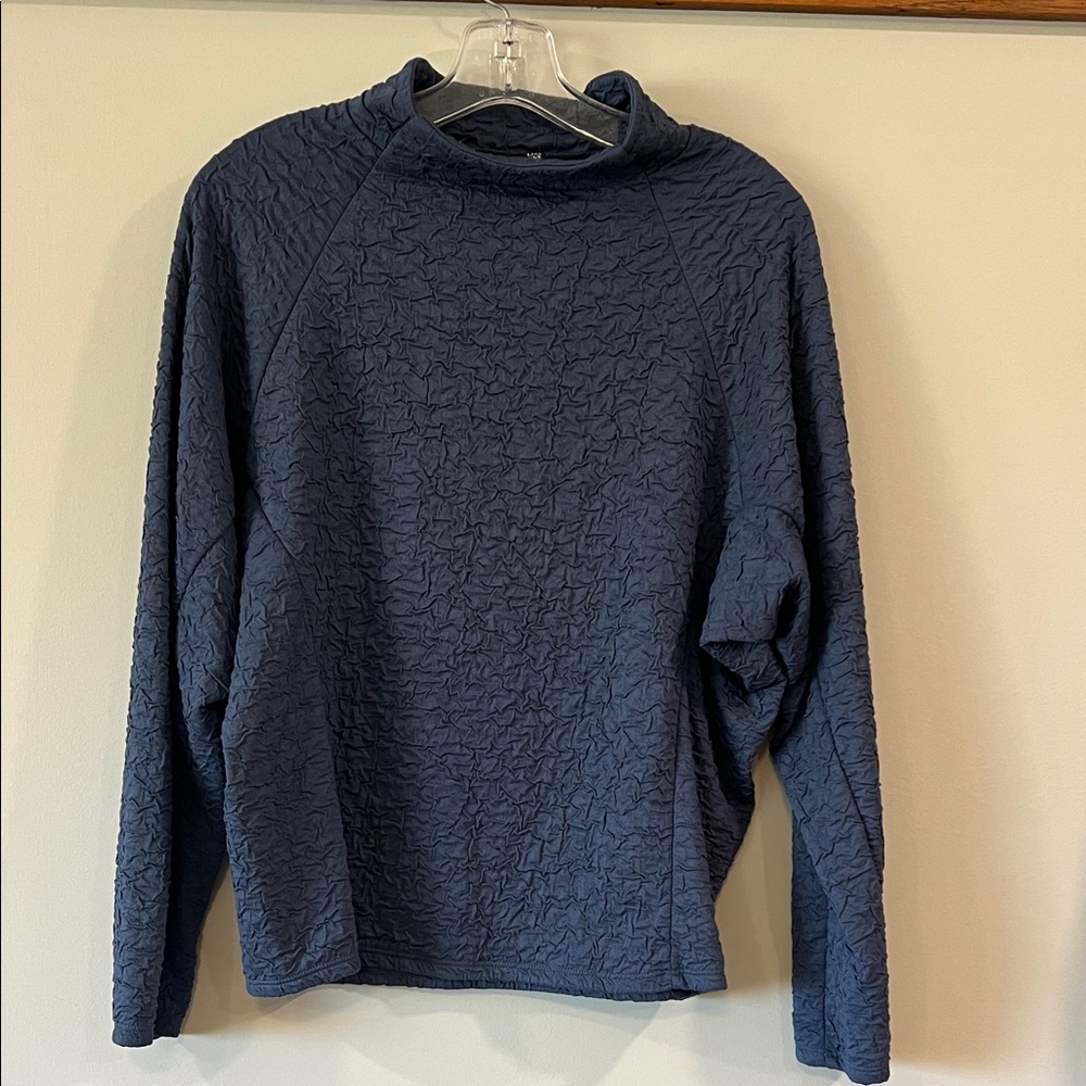 Lisa Bayne - made‎ in the ISA, size small, Textured Blue Long Sleeve Top, Boxy